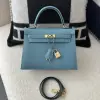 Replica Hermes Kelly 25 CC75 Blue jean Handmade Epsom Gold #3546