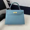  Hermes Kelly 25 CC75 Blue jean Handmade Epsom Gold #3546 - Image 16