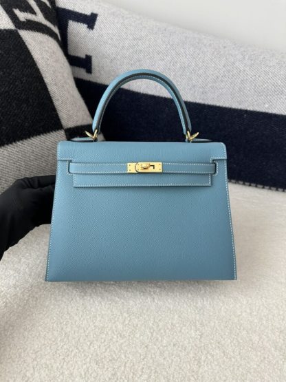  Hermes Kelly 25 CC75 Blue jean Handmade Epsom Gold #3546 - Image 16