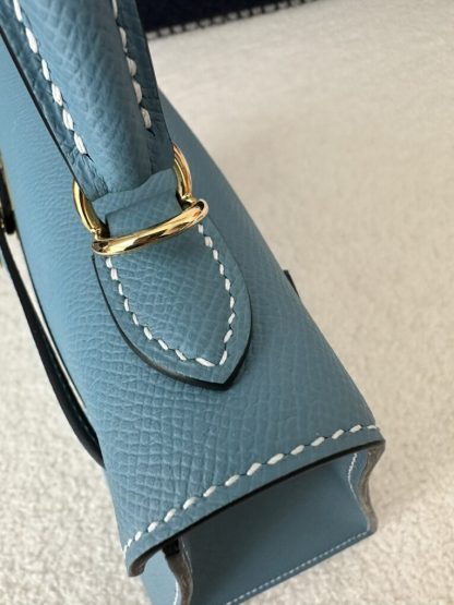  Hermes Kelly 25 CC75 Blue jean Handmade Epsom Gold #3546 - Image 10