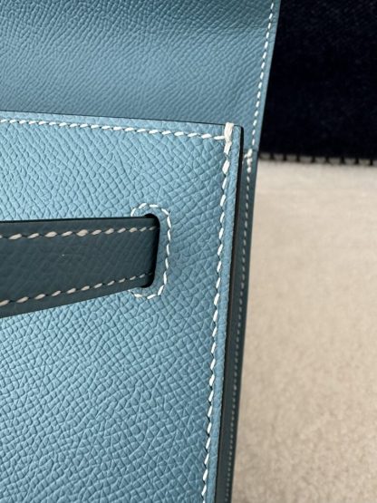  Hermes Kelly 25 CC75 Blue jean Handmade Epsom Gold #3546 - Image 4