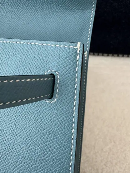  Hermes Kelly 25 CC75 Blue jean Handmade Epsom Gold #3546 - Image 4