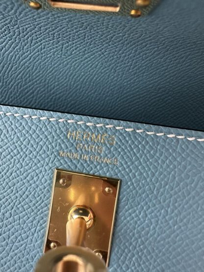  Hermes Kelly 25 CC75 Blue jean Handmade Epsom Gold #3546 - Image 5