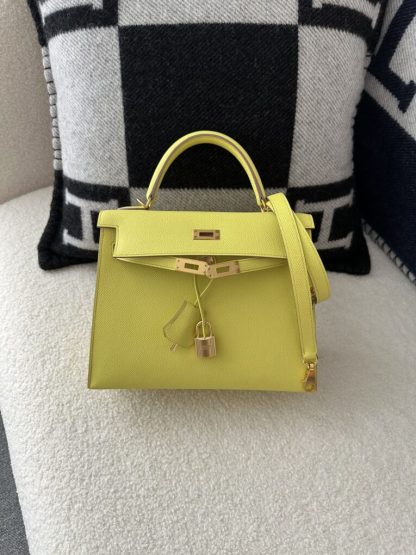  Hermes Kelly 25 9R Lime Handmade Epsom Gold #3545 - Image 3