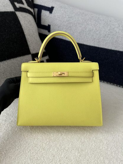  Hermes Kelly 25 9R Lime Handmade Epsom Gold #3545 - Image 14