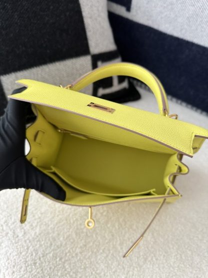  Hermes Kelly 25 9R Lime Handmade Epsom Gold #3545 - Image 4