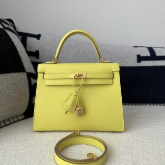 Replica Hermes Kelly 25 9R Lime Handmade Epsom Gold #3545