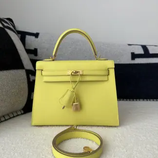 Replica Hermes Kelly 25 9R Lime Handmade Epsom Gold #3545