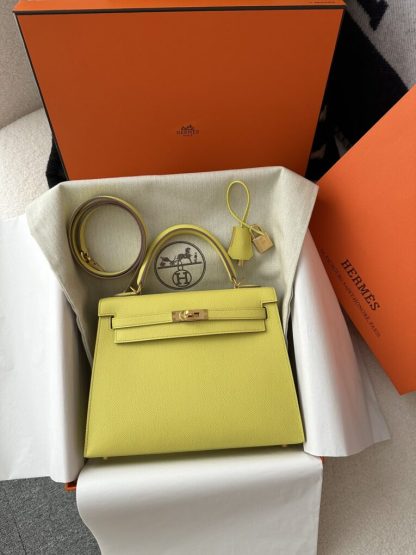  Hermes Kelly 25 9R Lime Handmade Epsom Gold #3545 - Image 15