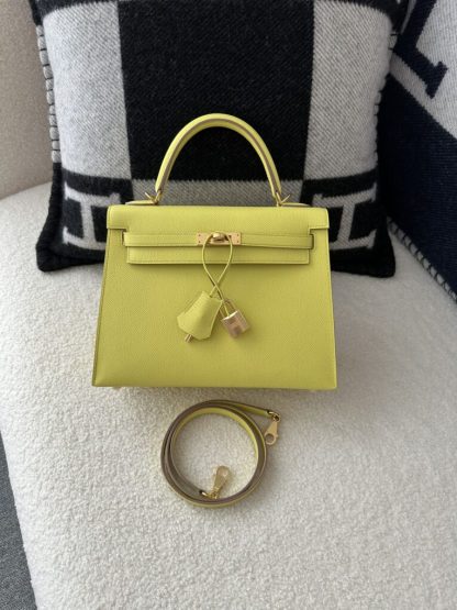  Hermes Kelly 25 9R Lime Handmade Epsom Gold #3545 - Image 17