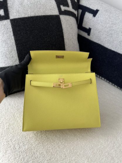  Hermes Kelly 25 9R Lime Handmade Epsom Gold #3545 - Image 10