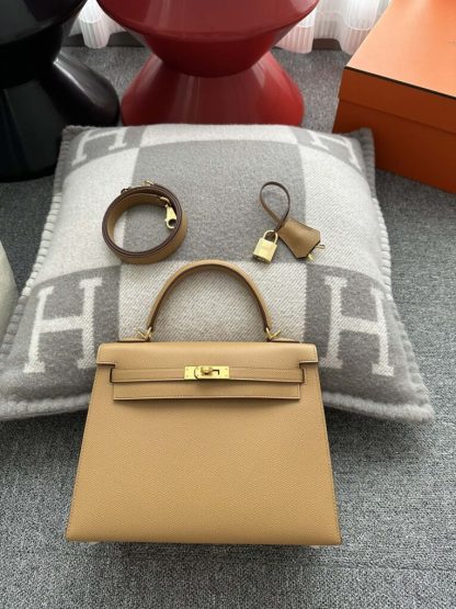  Hermes Kelly 25 0M Chai Handmade Epsom Gold #3544 - Image 13