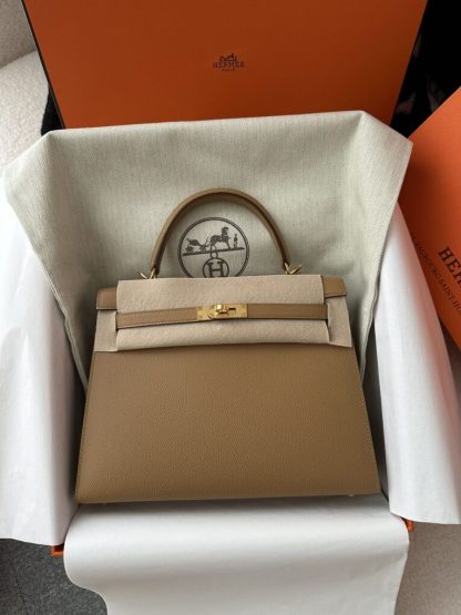  Hermes Kelly 25 0M Chai Handmade Epsom Gold #3544 - Image 14