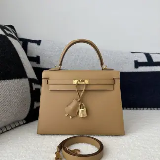Replica Hermes Kelly 25 0M Chai Handmade Epsom Gold #3544