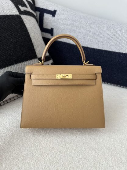  Hermes Kelly 25 0M Chai Handmade Epsom Gold #3544 - Image 9