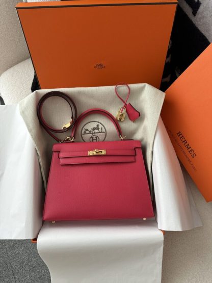  Hermes Kelly 25 Rose extreme Handmade Epsom Gold #3542 - Image 16