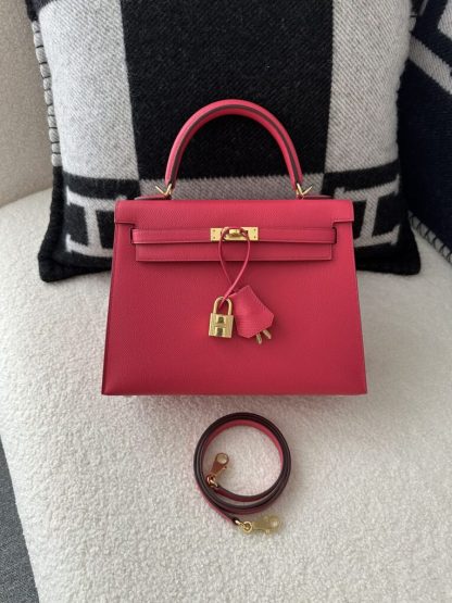 Replica Hermes Kelly 25 Rose extreme Handmade Epsom Gold #3542