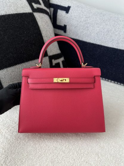 Hermes Kelly 25 Rose extreme Handmade Epsom Gold #3542 - Image 12