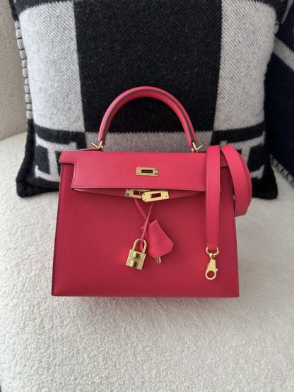  Hermes Kelly 25 Rose extreme Handmade Epsom Gold #3542 - Image 5