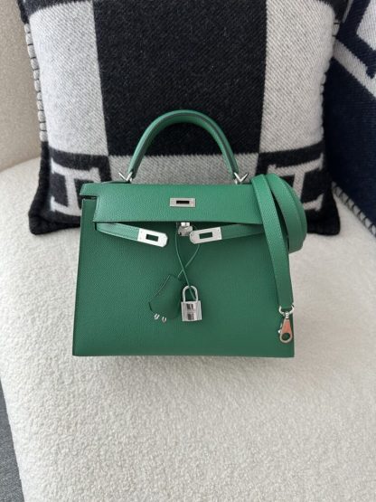  Hermes Kelly 25 Z6 Malachite Handmade Epsom Gold #3543 - Image 3