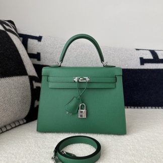 Replica Hermes Kelly 25 Z6 Malachite Handmade Epsom Gold #3543