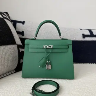 Replica Hermes Kelly 25 Z6 Malachite Handmade Epsom Gold #3543