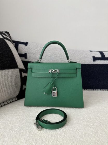 Replica Hermes Kelly 25 Z6 Malachite Handmade Epsom Gold #3543