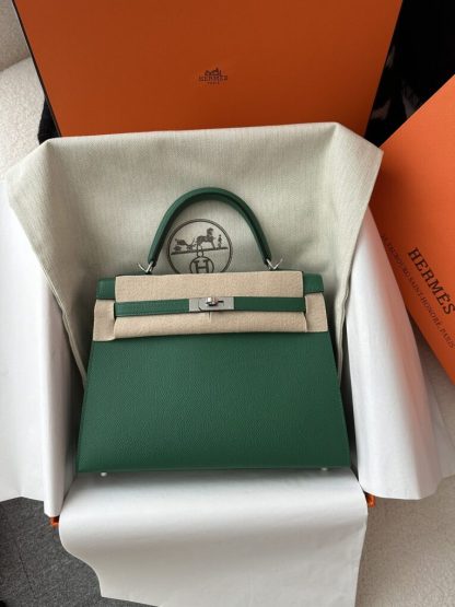  Hermes Kelly 25 Z6 Malachite Handmade Epsom Gold #3543 - Image 13