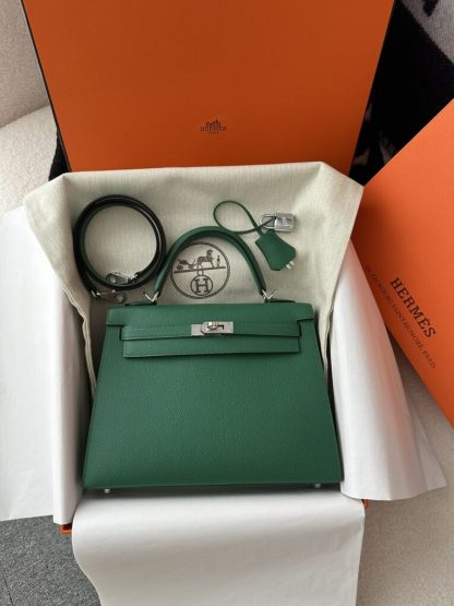  Hermes Kelly 25 Z6 Malachite Handmade Epsom Gold #3543 - Image 15