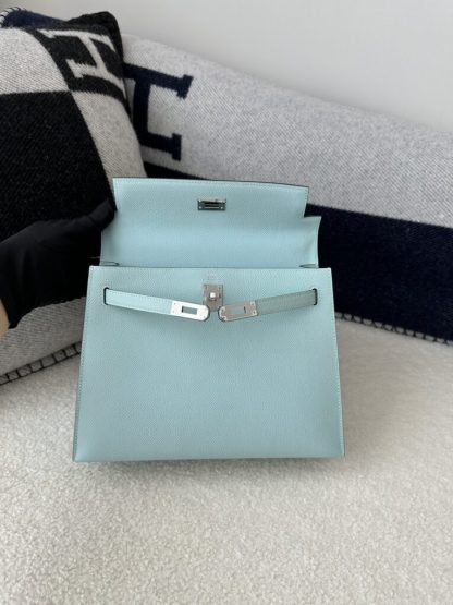  Hermes Kelly 25 U2 Bleu Zephyr Handmade Epsom Sliver #3541 - Image 6