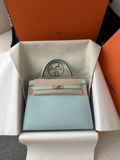  Hermes Kelly 25 U2 Bleu Zephyr Handmade Epsom Sliver #3541 - Image 13