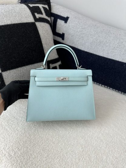 Hermes Kelly 25 U2 Bleu Zephyr Handmade Epsom Sliver #3541 - Image 8