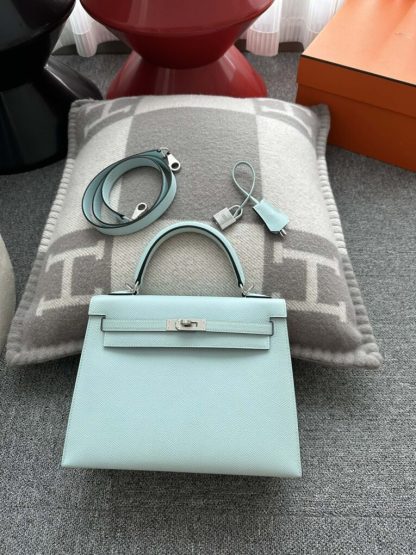  Hermes Kelly 25 U2 Bleu Zephyr Handmade Epsom Sliver #3541 - Image 14