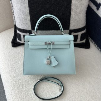 Replica Hermes Kelly 25 U2 Bleu Zephyr Handmade Epsom Sliver #3541