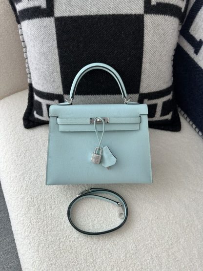 Replica Hermes Kelly 25 U2 Bleu Zephyr Handmade Epsom Sliver #3541