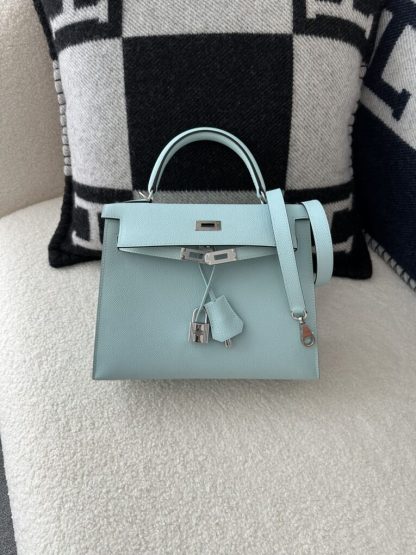  Hermes Kelly 25 U2 Bleu Zephyr Handmade Epsom Sliver #3541 - Image 3