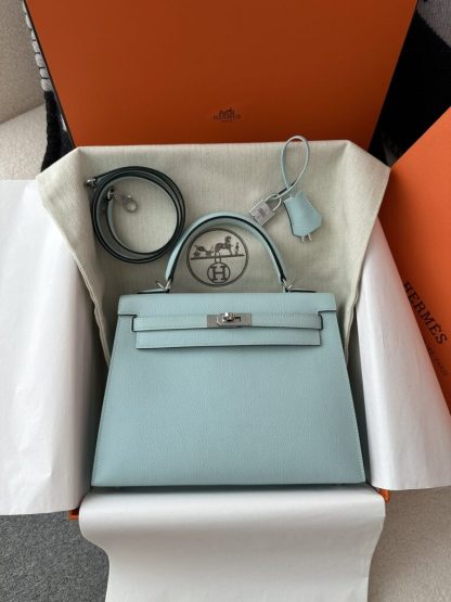  Hermes Kelly 25 U2 Bleu Zephyr Handmade Epsom Sliver #3541 - Image 15
