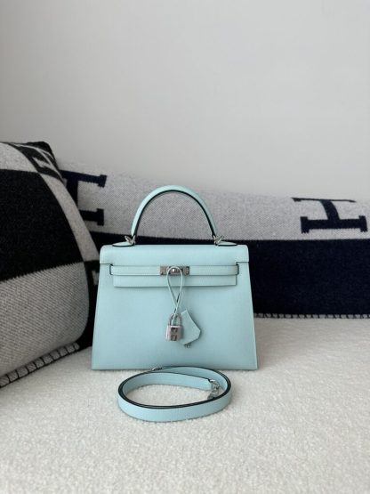  Hermes Kelly 25 U2 Bleu Zephyr Handmade Epsom Sliver #3541 - Image 12