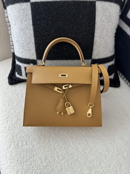  Hermes Kelly 25 2S Sesame Handmade Epsom Gold #3540 - Image 3