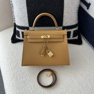 Replica Hermes Kelly 25 2S Sesame Handmade Epsom Gold #3540