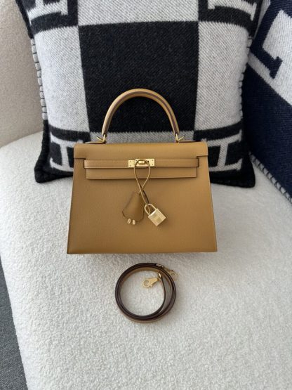 Replica Hermes Kelly 25 2S Sesame Handmade Epsom Gold #3540