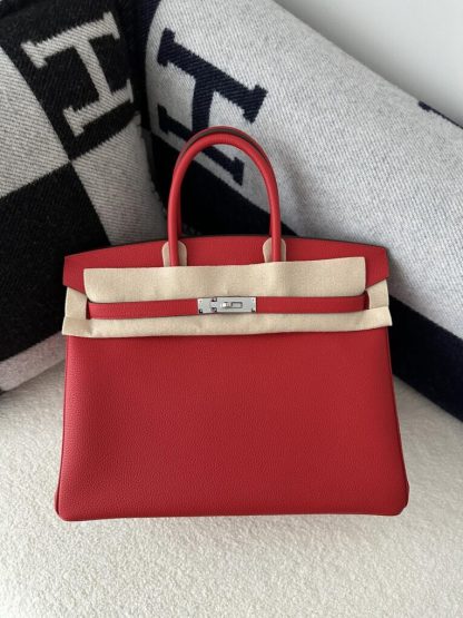  Hermes Birkin 35 Q5 Rouge casaque Handmade Togo Sliver #3534 - Image 12