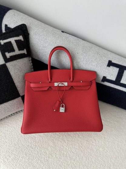 Hermes Birkin 35 Q5 Rouge casaque Handmade Togo Sliver #3534 - Image 13