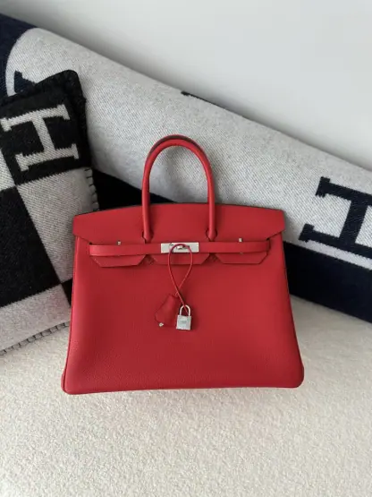  Hermes Birkin 35 Q5 Rouge casaque Handmade Togo Sliver #3534 - Image 13