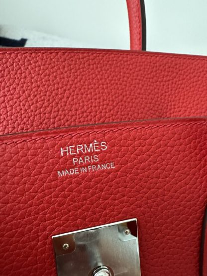  Hermes Birkin 35 Q5 Rouge casaque Handmade Togo Sliver #3534 - Image 7