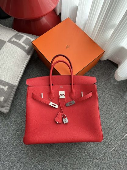  Hermes Birkin 35 Q5 Rouge casaque Handmade Togo Sliver #3534 - Image 14