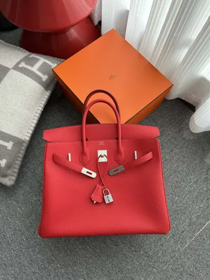  Hermes Birkin 35 Q5 Rouge casaque Handmade Togo Sliver #3534 - Image 14