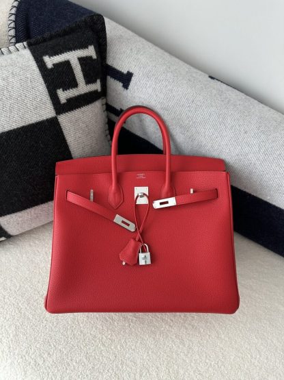  Hermes Birkin 35 Q5 Rouge casaque Handmade Togo Sliver #3534 - Image 15