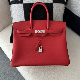 Replica Hermes Birkin 35 Q5 Rouge casaque Handmade Togo Sliver #3534