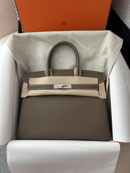  Hermes Birkin 30cm CK18 Etoupe grey Handmade Hand Stitching togo Gold #3532 - Image 9